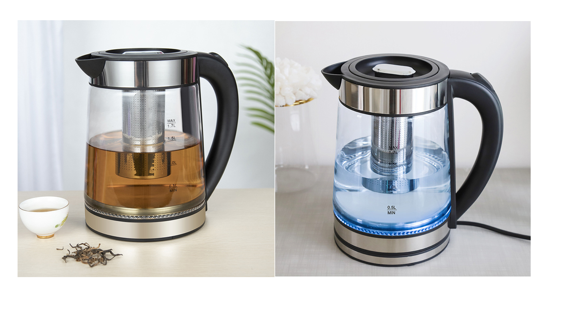 1.7L Glass Electric Kettle - BPA Free, Premium Borosilicate Glass, Food Grade Glass, 1.2L, 2.0L