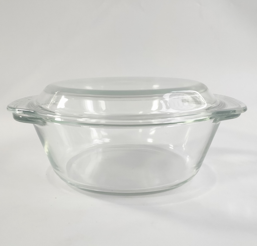 Round Glass Baking Dish 1.5L Casserole with Lid for Oven