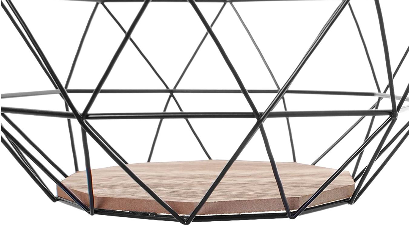 Black Geometric Metal Wire Wooden Base Decorative Storage/ Display Basket Fruit Bowl